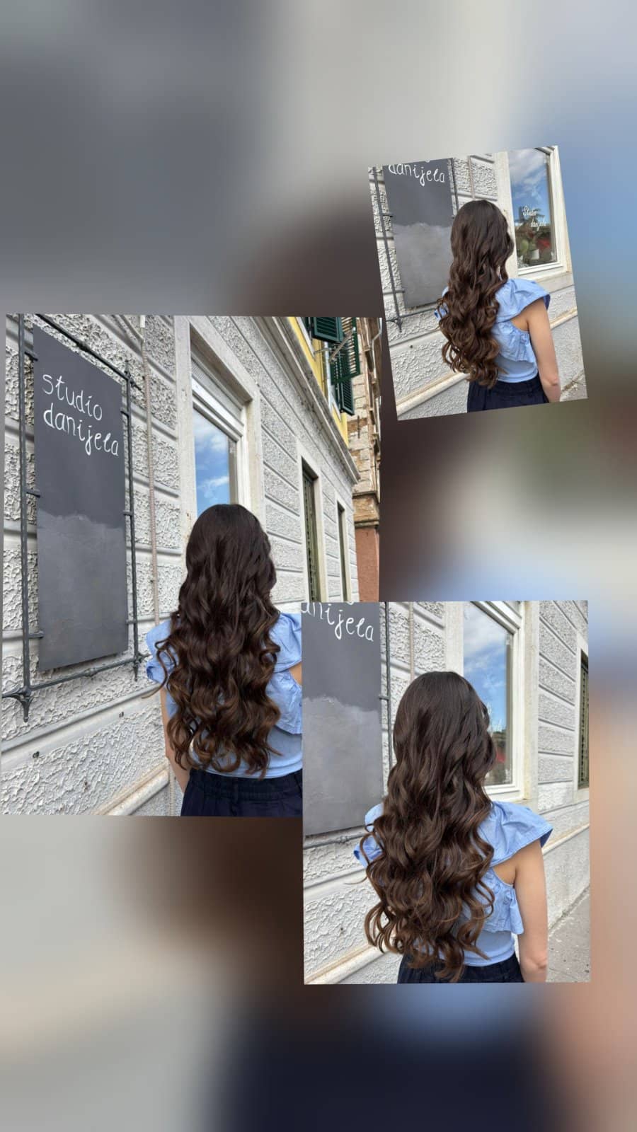 Duga smeđa kosa oblikovana u sjajne valove ispred salona